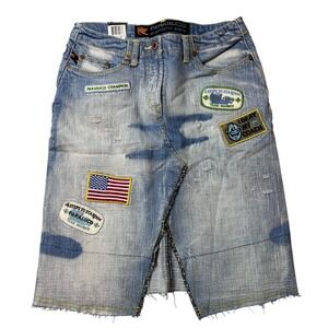 VTG Parasuco Jeans Denim Knee Skirt Light Wash Patched Distressed Size 8 NWT